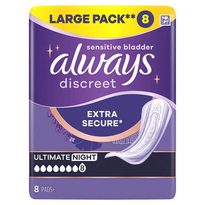 Always Discreet Incontinence Pads Ultimate Night (Pack of 8) — Everyday Choice 5873F